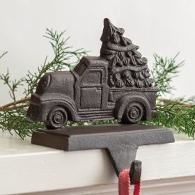 Rustic Cast Iron Truck Stocking Holder with Tree Design Rustic Cast Iron Truck Stocking Holder with Tree Design